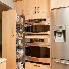 Neutral Pull-Out Pantry and Dual Ovens