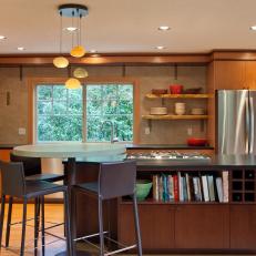 Neutral Open Plan Kitchen With Wood Cabinets