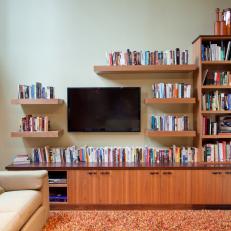 Wood Entertainment Center with Floating Shelves