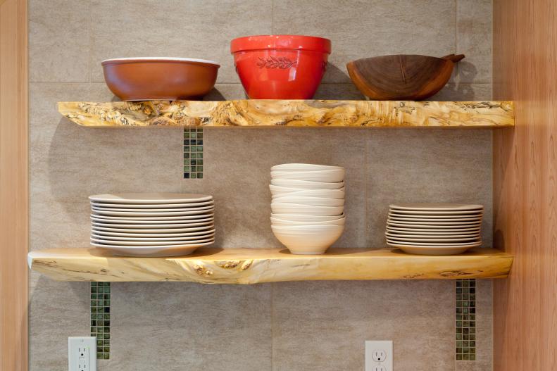 Reclaimed Wood Shelf With Dishes