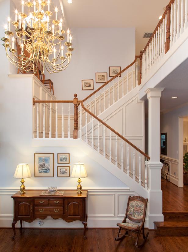 Traditional Entry With Stairwell & Chandelier
