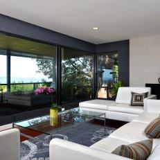 Contemporary Living Room Features Wall of Windows