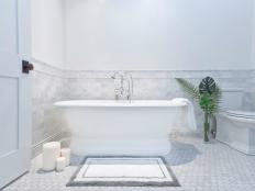 White Transitional Bathroom With White Bathtub