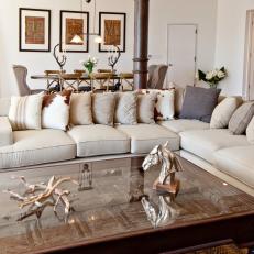 Cream Sectional & Antique Coffee Table