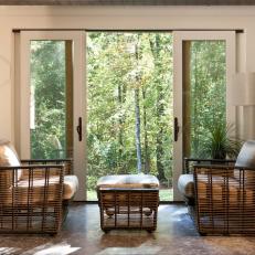 Sitting Area With Sliding Doors and Forest View