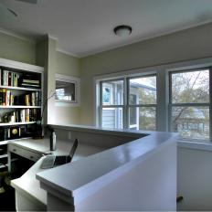 Traditional Home Office Features Built-In Desk & Bookshelves