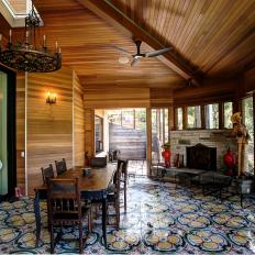 Eclectic Porch Features Warm, Wood Paneled Interior
