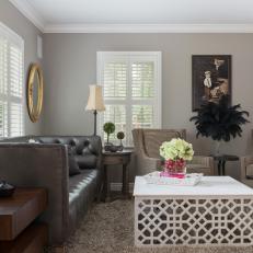 Transitional Gray Family Room Boasts Chic Furnishings