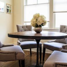 Transitional Dining Nook With Gray Tufted Chairs