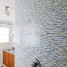 Colorful Kids' Bathroom Features Blue & Green Mosaic