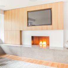 Custom Oak Media Wall With Fireplace