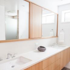 Modern Bathroom Features Custom White Oak Vanity