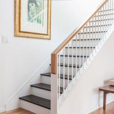 Modern Stairs Feature Metal & White Oak Railing
