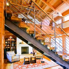 Contemporary Wood Staircase With Cable Railings