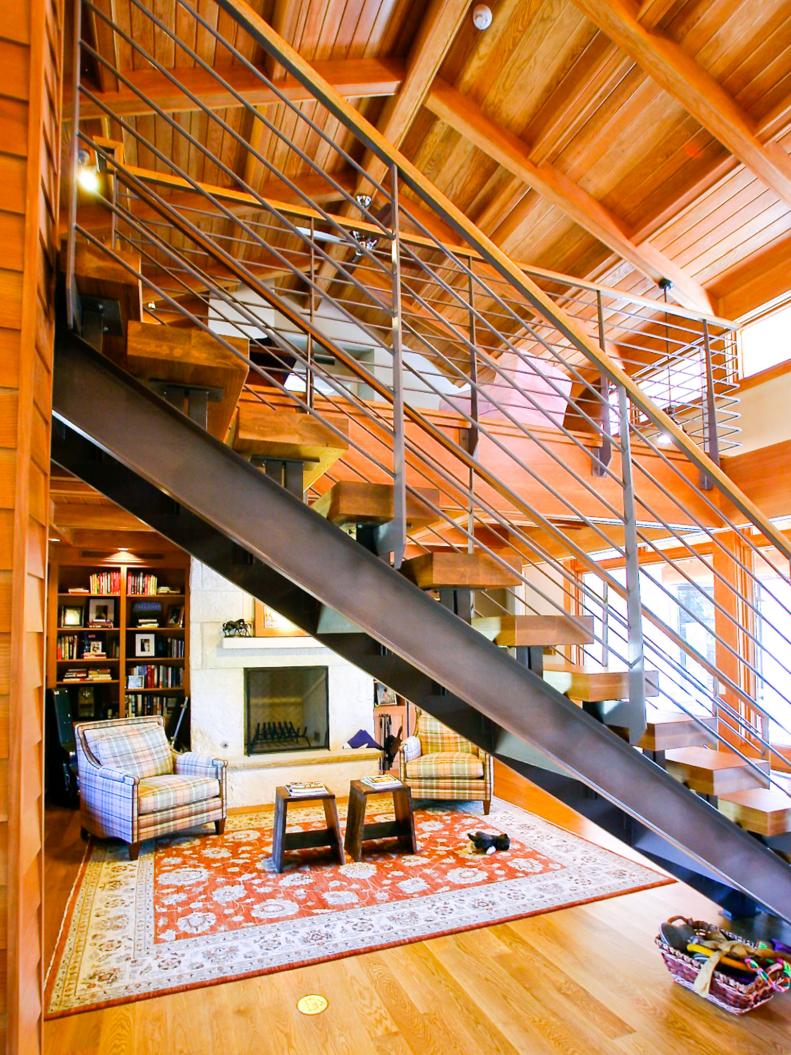 Contemporary Stairs With Cable Handrails