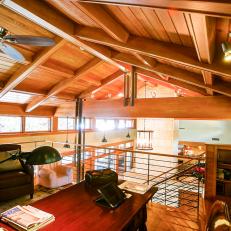 Home Office Loft With Gorgeous Wood Paneled Ceiling