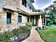 Neutral Contemporary Exterior With Flagstone Pathway & Shrubs