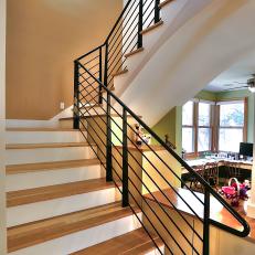 Contemporary Staircase With Black Handrails