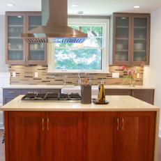 Bright, Transitional Kitchen Features Mahogany Island