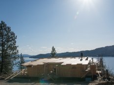 DIY Network Blog Cabin 2015, a modern mountain retreat in Coeur dâ  Alene, Idaho, during the framing phase of construction.