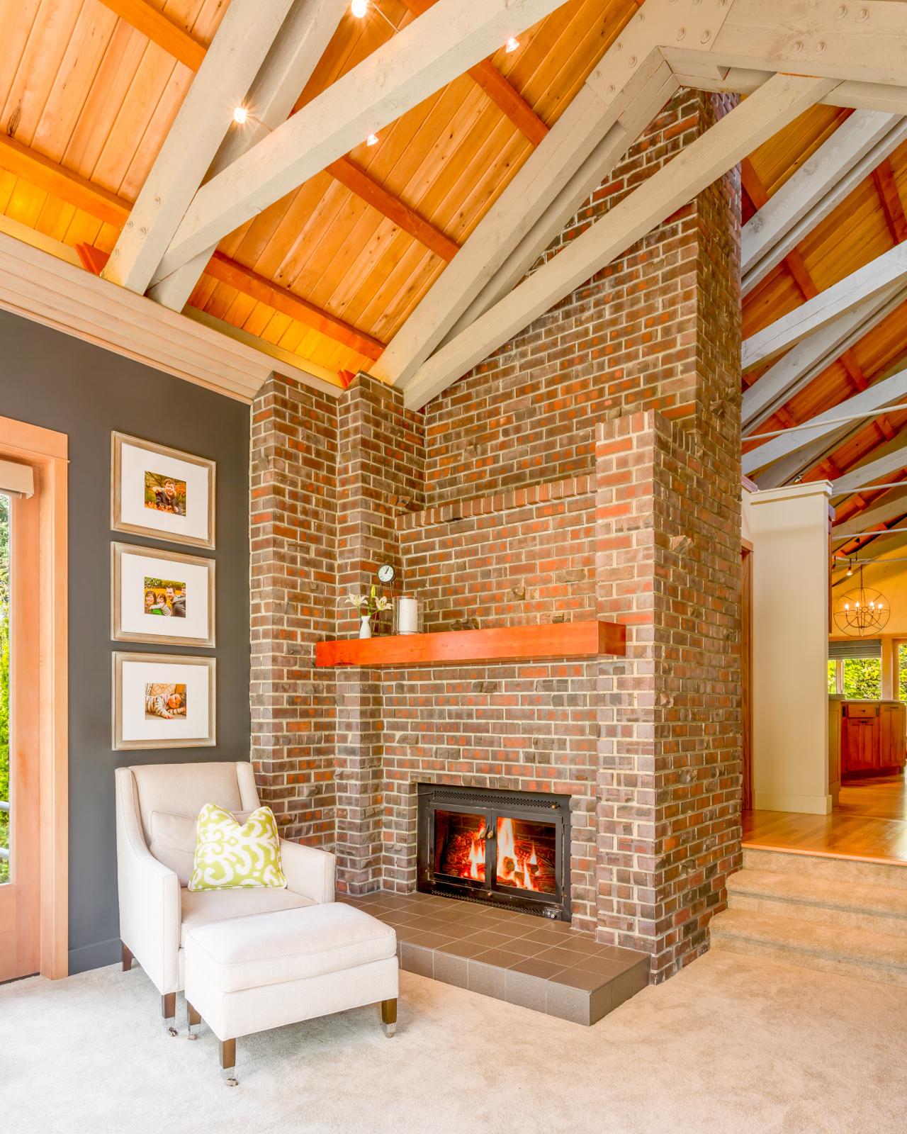 Brick Fireplace With Cedar Mantel Hgtv