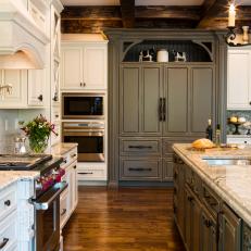 Elegant Country Kitchen With Rustic Coffered Ceiling