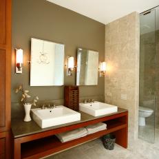 Contemporary Master Bathroom With Square Vessel Sinks