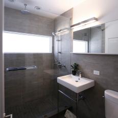 Contemporary Bathroom Features Sleek Gray Color Scheme