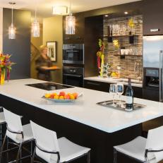 Contemporary Eat-in Kitchen With Mosaic Backsplash