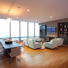 Open Concept Dining & Living Area With Wall of Windows