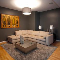 Charcoal Gray Media Room Boasts Sleek Furniture