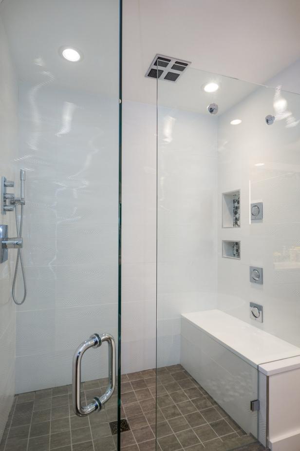 Modern White Shower With Frameless Glass Enclosure Hgtv