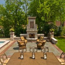 Poolside Lounging and Dining Area With Mediterranean Flair