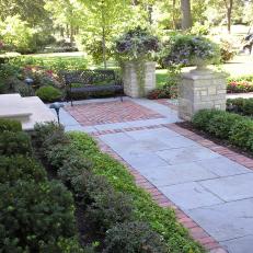 C.B.Conlin Landscapes: A Charming In-laid Pathway With Stone Columns and Planters