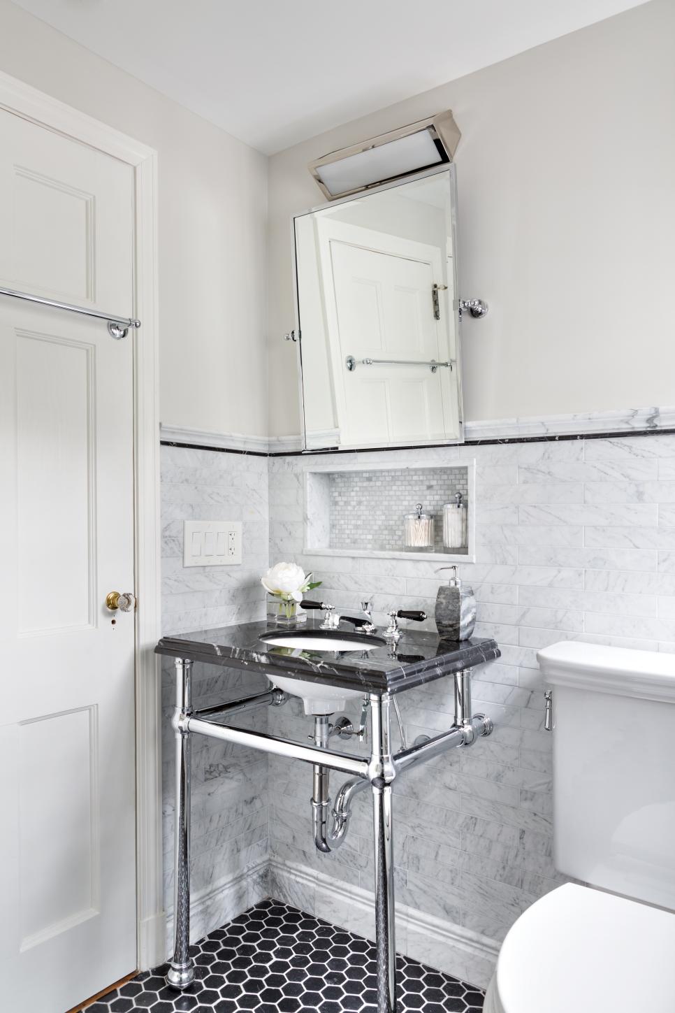 Black and White Guest Bathroom With Console Sink | HGTV