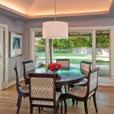 Transitional Dining Room With Stylish Drum Pendant