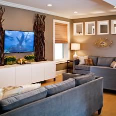 Sophisticated Living Room Features Plush Velvet Sofas