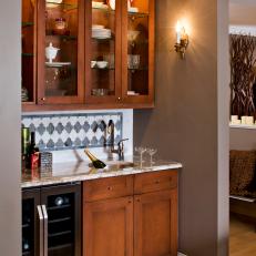 Wet Bar With Wine Cooler & Glass-Front Cabinets