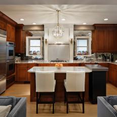 Transitional Eat-In Kitchen Features Beautiful Wood Cabinetry