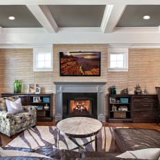 Transitional Living Room Features Natural Bamboo Accent Wall