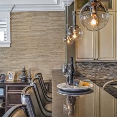 Kitchen Bar Seating With Globe Pendant Lights