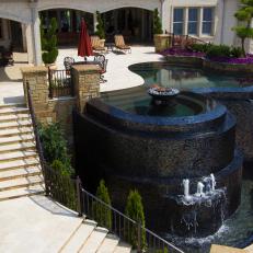 Three-Tiered Pool Design With Black Onyx Water Features