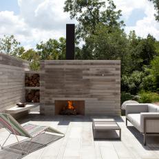 Sleek Concrete Fireplace on Modern Patio