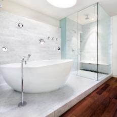Modern Bathroom Boasts Marble Bathing Area