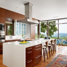 Midcentury Modern Eat-In Kitchen With Blue & Orange Accents