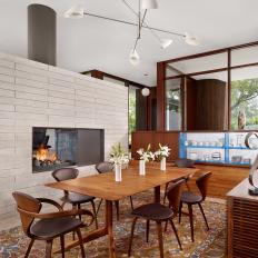 Stunning Midcentury Modern Dining Room With a Fireplace