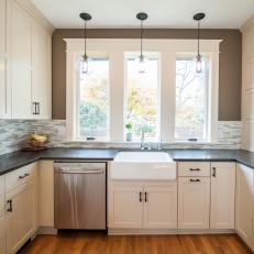 Symmetrical Gray Kitchen With Ample Storage
