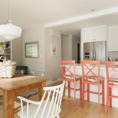 Farmhouse Table and Breakfast Bar Provide Seating
