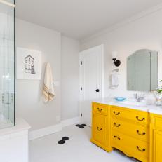 Bright Yellow Cabinets in Contemporary Bathroom