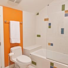 Bright Kid's Bathroom WIth Orange Accents